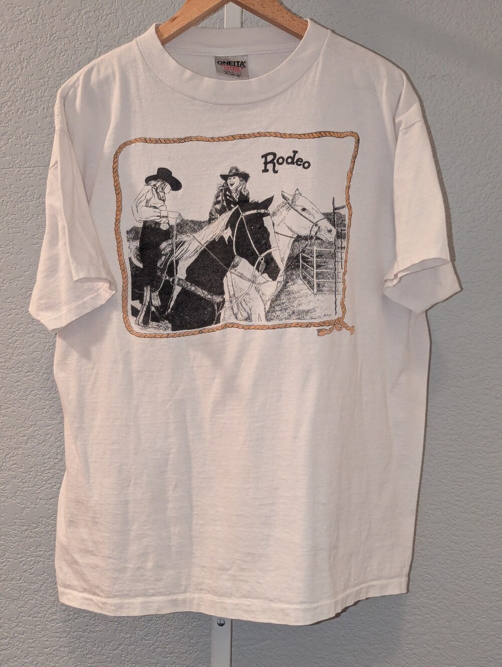 Vintage 90s Oneita Single Stitch Rodeo T Shirt XL M Boyer Art